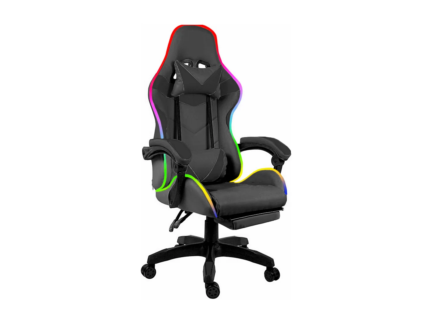Sedia Gaming Con LED RGB Telecomando Poltrona Ufficio Scrivania Casa PC Racing Girevole Ergonomica Ecopelle Cuscino Lombare Poggiapiedi Nero