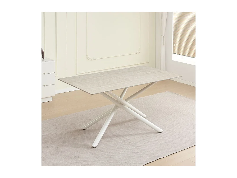 Tavolo fisso 160x90x76H Sand con piano in ceramica beige e struttura in metallo bianco