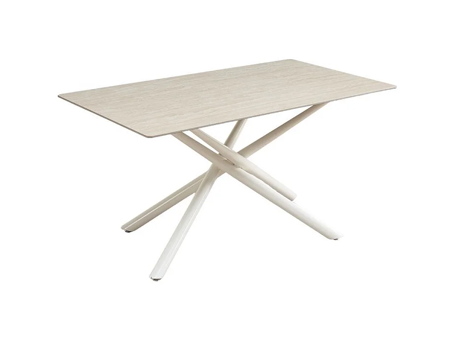 Tavolo fisso 160x90x76H Sand con piano in ceramica beige e struttura in metallo bianco