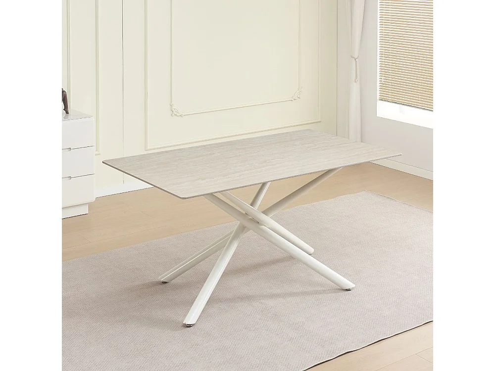 Tavolo fisso 160x90x76H Sand con piano in ceramica beige e struttura in metallo bianco