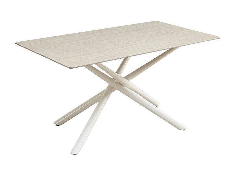 Tavolo fisso 160x90x76H Sand con piano in ceramica beige e struttura in metallo bianco