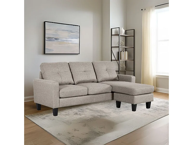 Divano 3 posti Giulivo beige con pouf e chaise longue componibile 195x130x88H