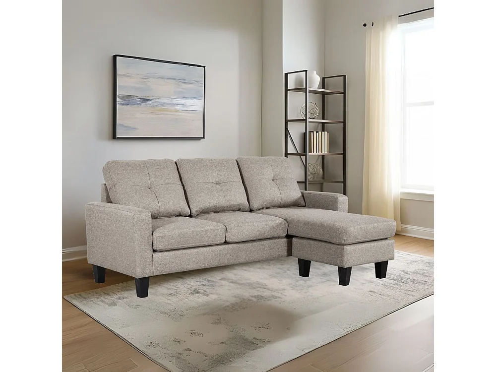 Divano 3 posti Giulivo beige con pouf e chaise longue componibile 195x130x88H
