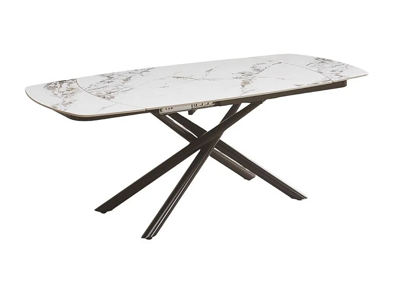 Tavolo girevole allungabile Astrid piano ceramica effetto marmo bianco 140x90x76H