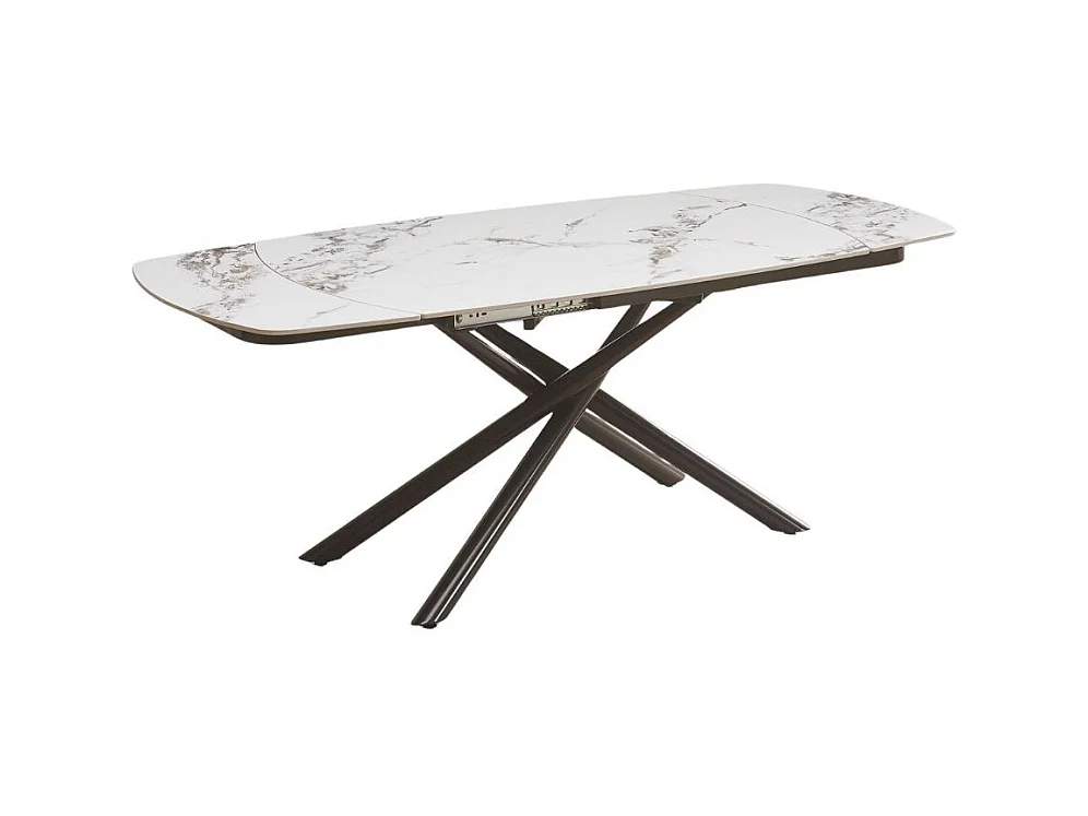 Tavolo girevole allungabile Astrid piano ceramica effetto marmo bianco 140x90x76H