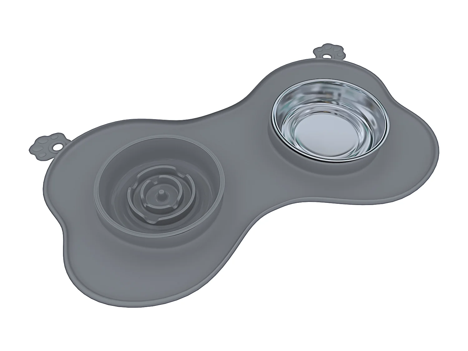 Ciotola Per Cani Gatti 3 In 1 Alimentazione Lenta Acciaio Inox Croccantini Acqua Tappetino in Silicone Antiribaltamento con Ventose 52 x 35 Cm Grigio