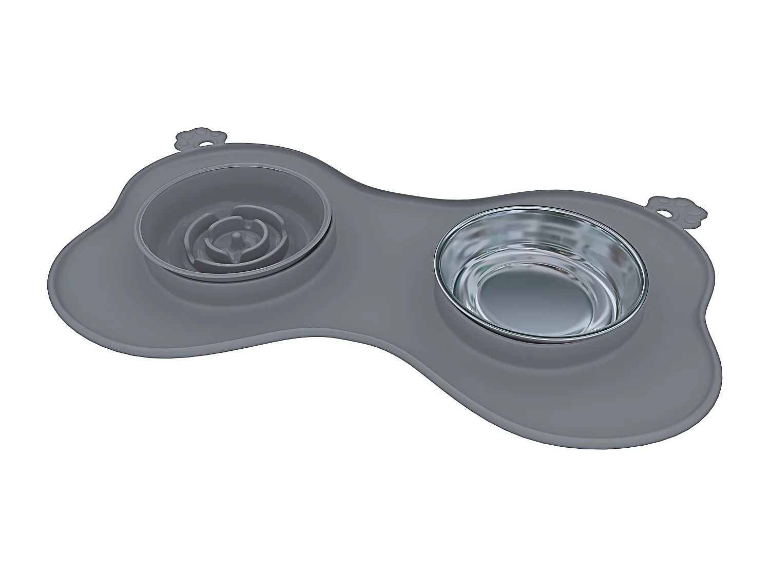 Ciotola Per Cani Gatti 3 In 1 Alimentazione Lenta Acciaio Inox Croccantini Acqua Tappetino in Silicone Antiribaltamento con Ventose 52 x 35 Cm Grigio