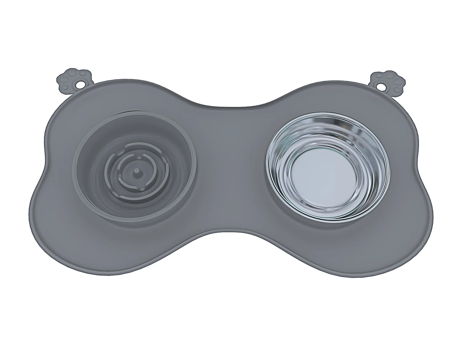 Ciotola Per Cani Gatti 3 In 1 Alimentazione Lenta Acciaio Inox Croccantini Acqua Tappetino in Silicone Antiribaltamento con Ventose 52 x 35 Cm Grigio