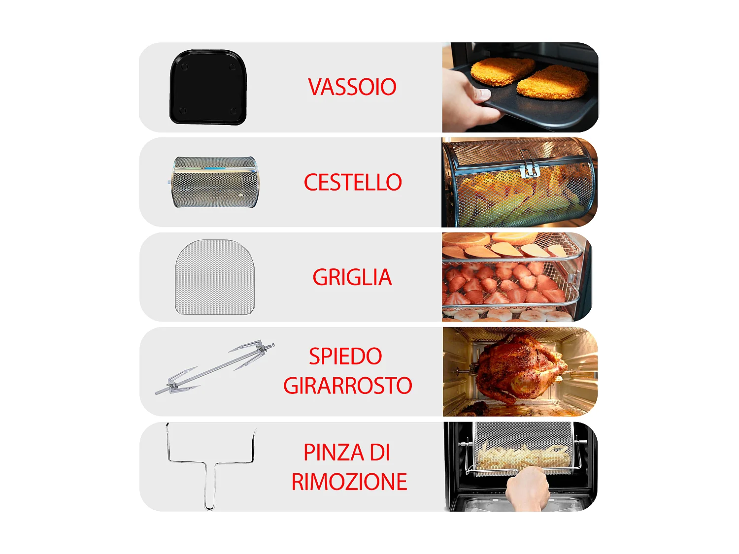 Friggitrice Ad Aria 12 Litri 10 In 1 Forno Aria Calda Con LED Touch Screen Senza Olio Multifunzione 1800W 6 Accessori 7 Programmi
