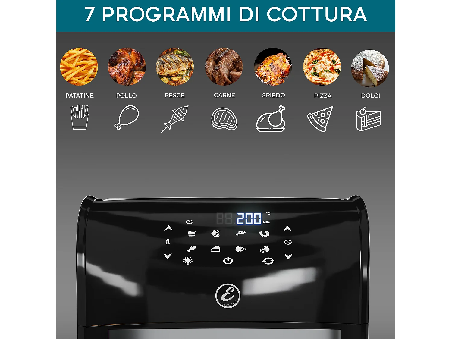 Friggitrice Ad Aria 12 Litri 10 In 1 Forno Aria Calda LED Touch Screen Friggitrice Multifunzione 1800W Griglia Forno 6 Accessori 7 Programmi Temperatura Regolabili