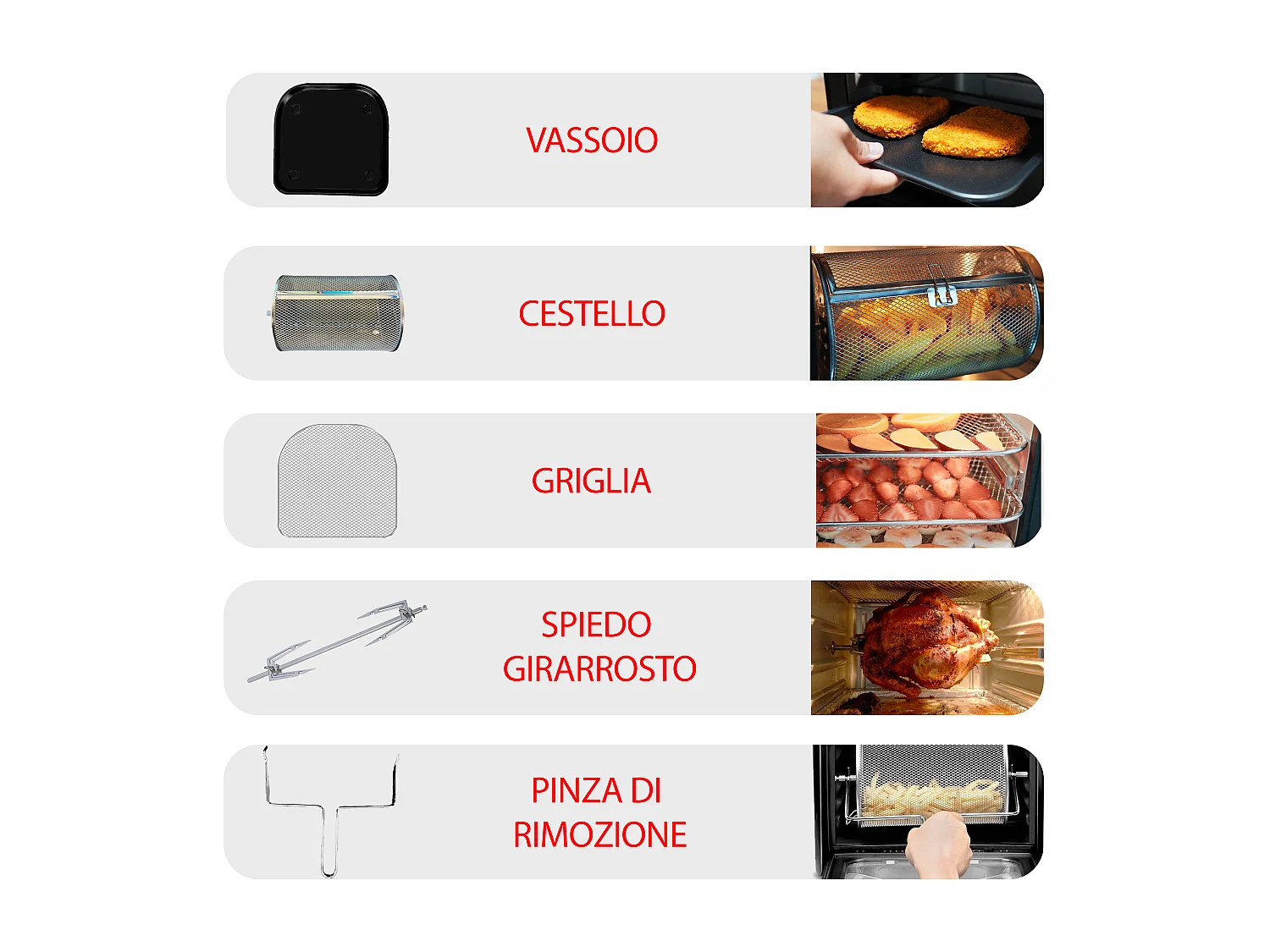 Friggitrice Ad Aria 12 Litri 10 In 1 Forno Aria Calda LED Touch Screen Friggitrice Multifunzione 1800W Griglia Forno 6 Accessori 7 Programmi Temperatura Regolabili