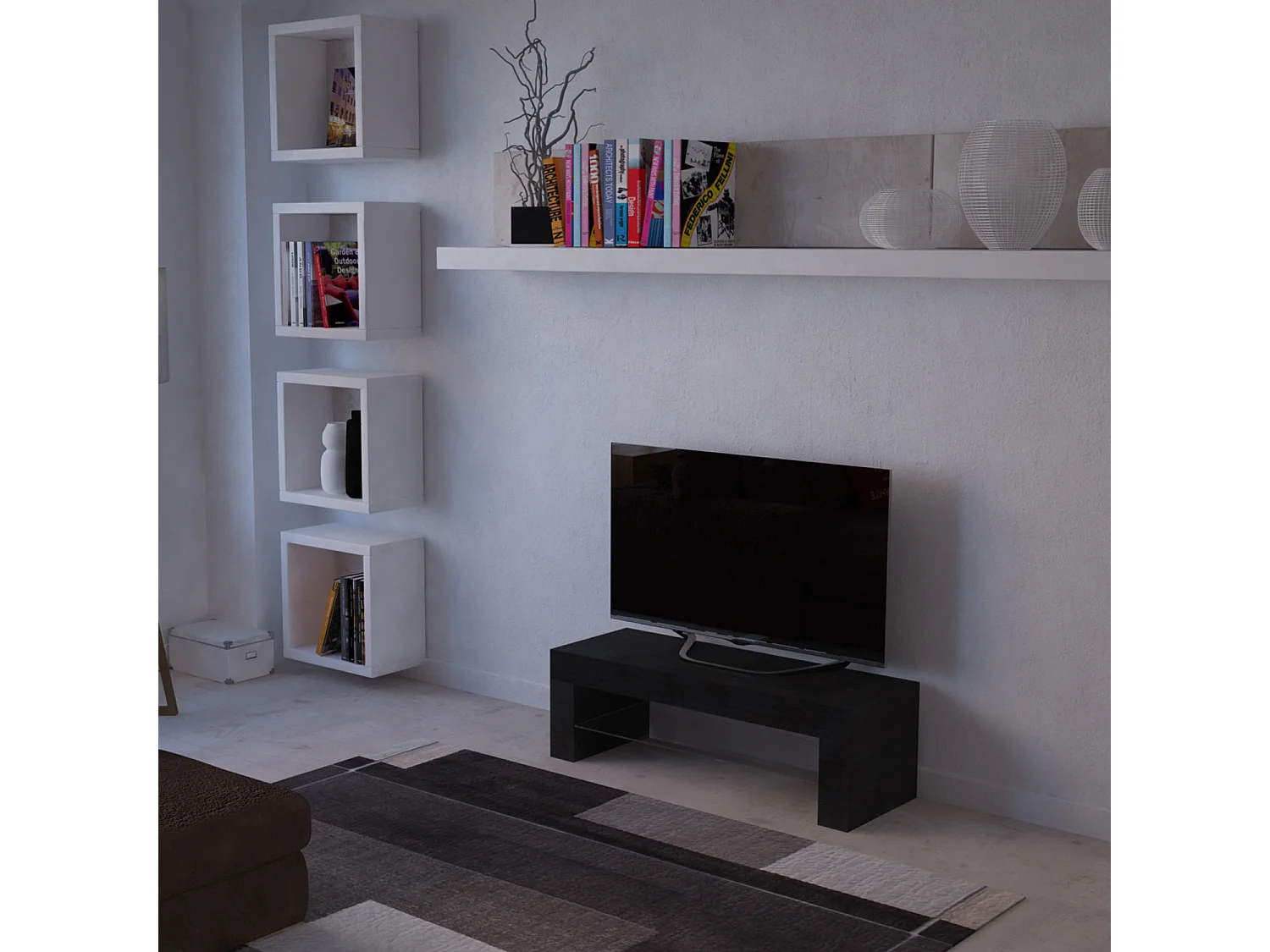 Mobile TV salotto soggiorno ripiano in vetro base televisione nero frassinato