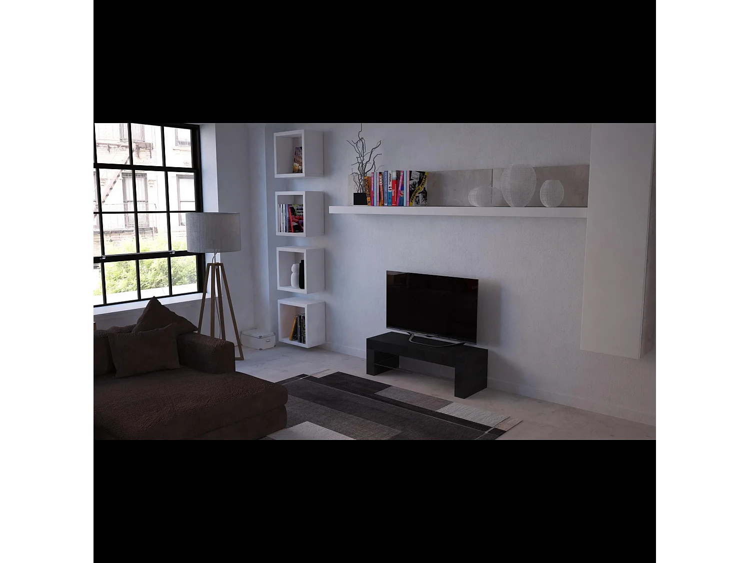 Mobile TV salotto soggiorno ripiano in vetro base televisione nero frassinato