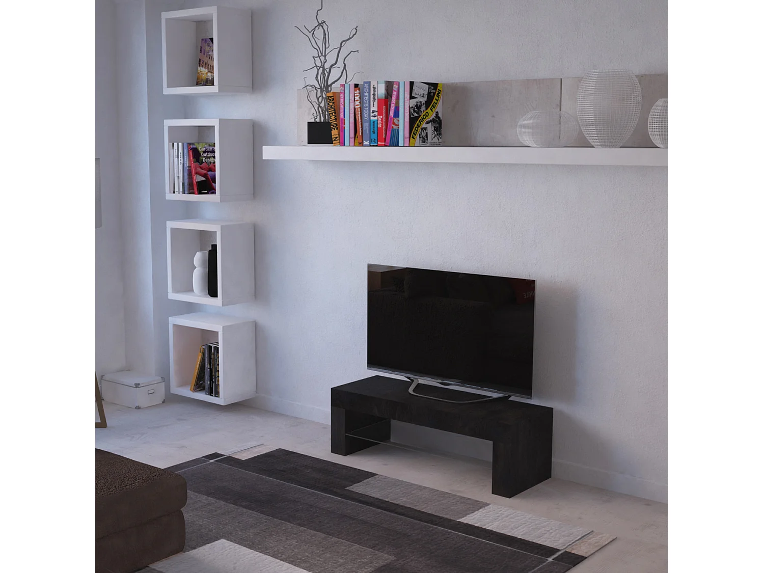 Mobile TV salotto soggiorno ripiano in vetro base televisione rovere alaska