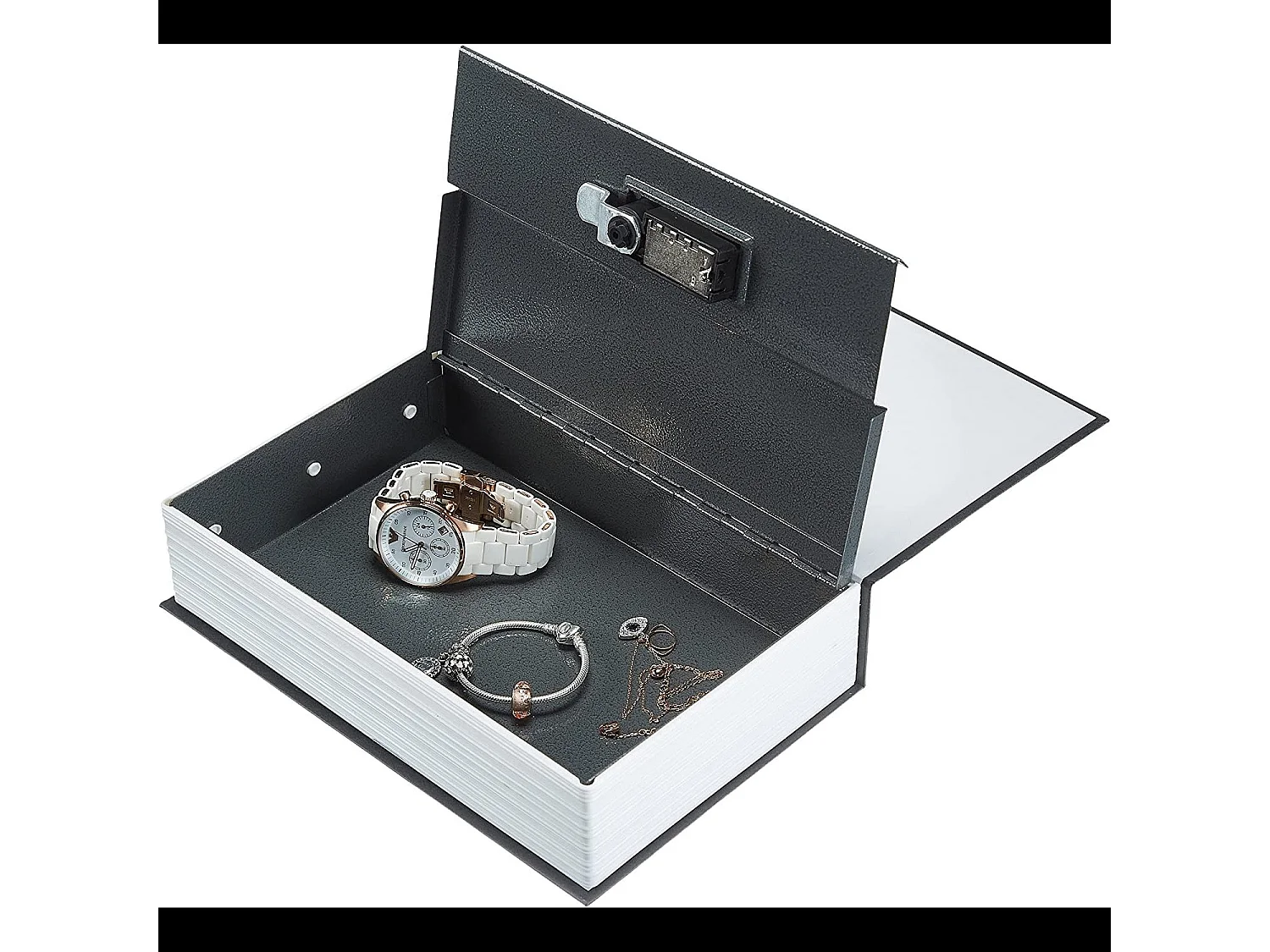 Cassetta Portavalori Cassaforte A Forma Di Libro Dizionario Acciaio Serratura Combinazione 3 Cifre Soldi Gioielli Casa Ufficio 24 x 15.5 x 5.5 Cm Nero