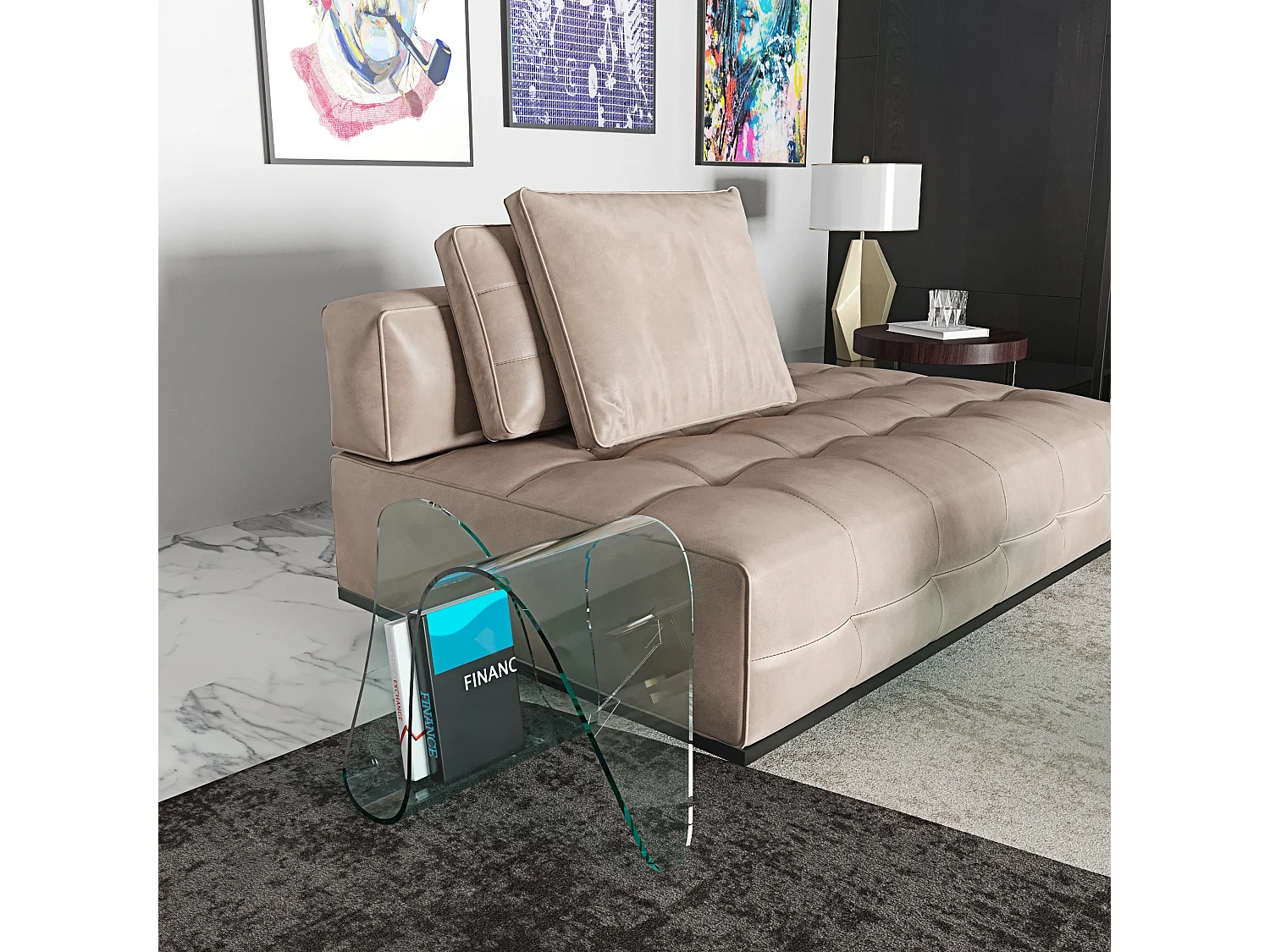 Tavolino Basso Curvato Portariviste Ideale Per Ufficio Sala Aspetto Salotto Soggiorno Sala Pranzo In Vetro Design Moderno Elegante Luxury Z-100, 62 x 45 x 41 Cm