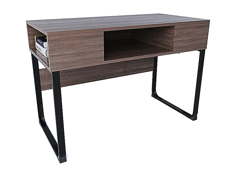 Scrivania Con 3 Ripiani Aperti Legno Gambe In Metallo Scrittoio Mobile Computer Desk Ufficio Studio Cameretta Soggiorno Design 110x76.5x55 cm Marrone