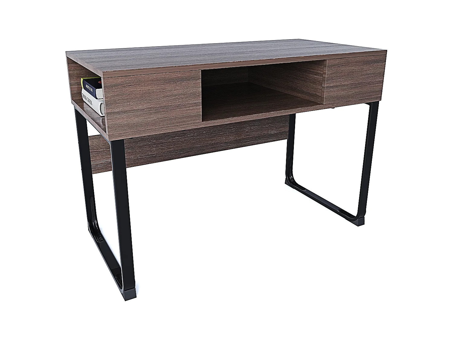 Scrivania Con 3 Ripiani Aperti Legno Gambe In Metallo Scrittoio Mobile Computer Desk Ufficio Studio Cameretta Soggiorno Design 110x76.5x55 cm Marrone