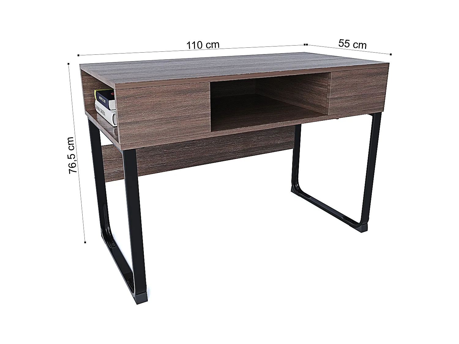 Scrivania Con 3 Ripiani Aperti Legno Gambe In Metallo Scrittoio Mobile Computer Desk Ufficio Studio Cameretta Soggiorno Design 110x76.5x55 cm Marrone