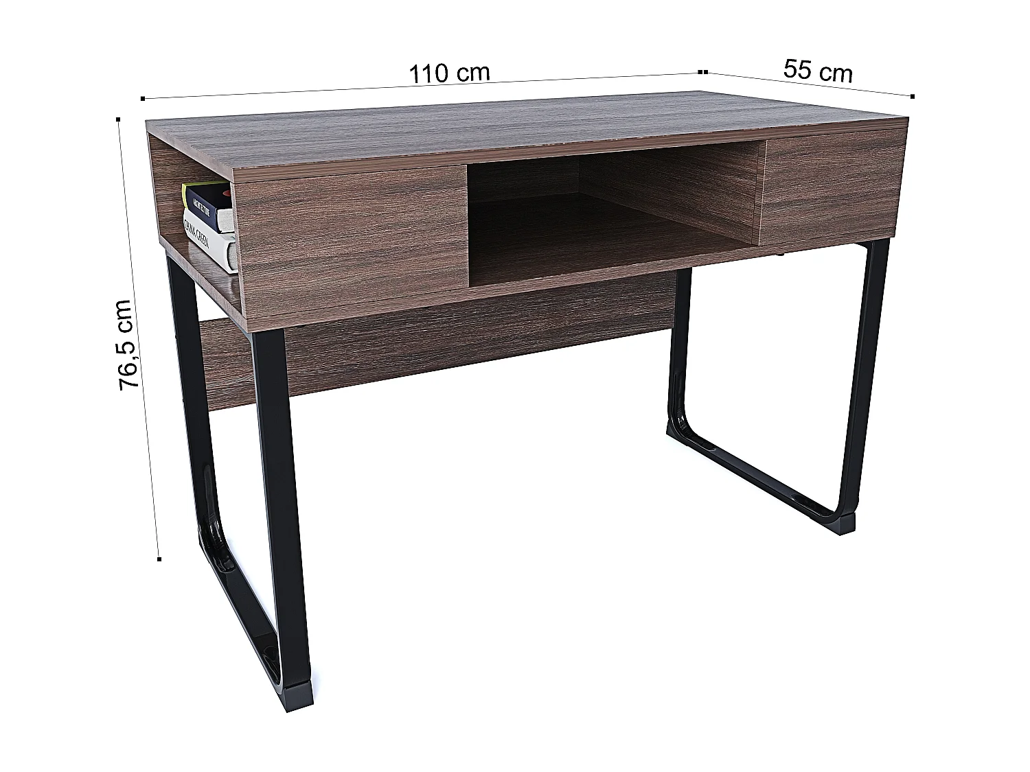 Scrivania Con 3 Ripiani Aperti Legno Gambe In Metallo Scrittoio Mobile Computer Desk Ufficio Studio Cameretta Soggiorno Design 110x76.5x55 cm Marrone
