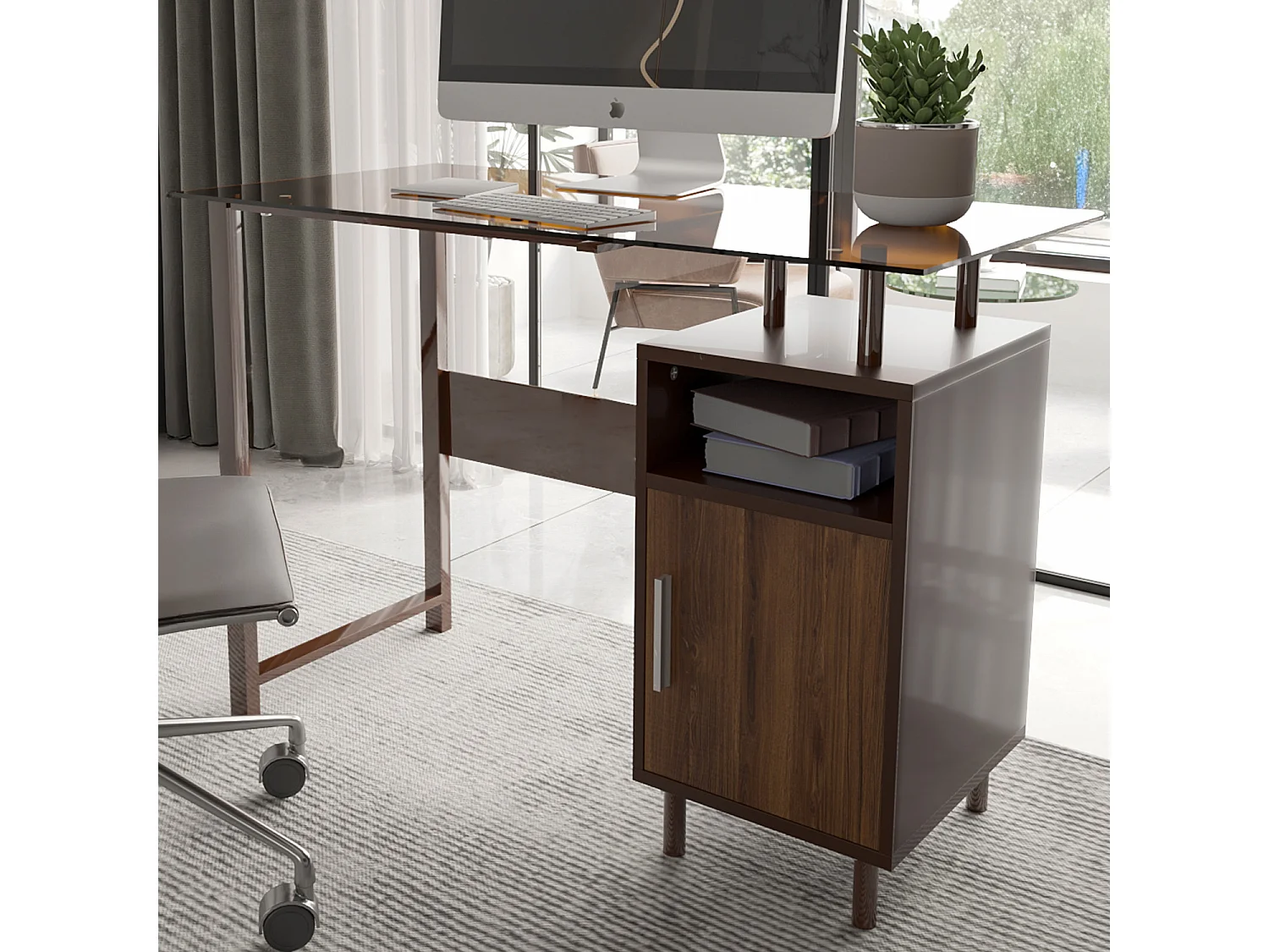Scrivania Con Ripiano Lucido Vetro Con 2 Scomparti Scrittoio Mobile Computer Desk Ufficio Studio Cameretta Soggiorno Sala Pranzo 110x76.5x55 cm Rovere