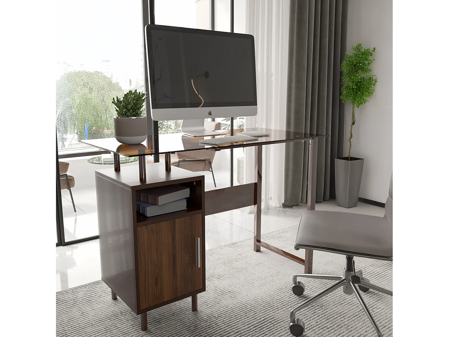 Scrivania Con Ripiano Lucido Vetro Con 2 Scomparti Scrittoio Mobile Computer Desk Ufficio Studio Cameretta Soggiorno Sala Pranzo 110x76.5x55 cm Rovere