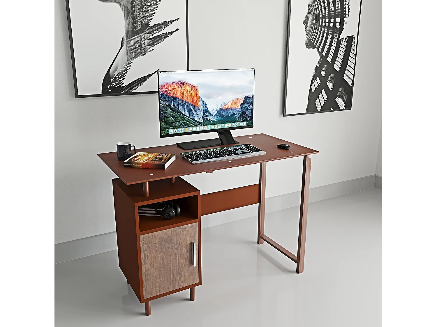 Scrivania Con Ripiano Lucido Vetro Con 2 Scomparti Scrittoio Mobile Computer Desk Ufficio Studio Cameretta Soggiorno Sala Pranzo 110x76.5x55 cm Rovere