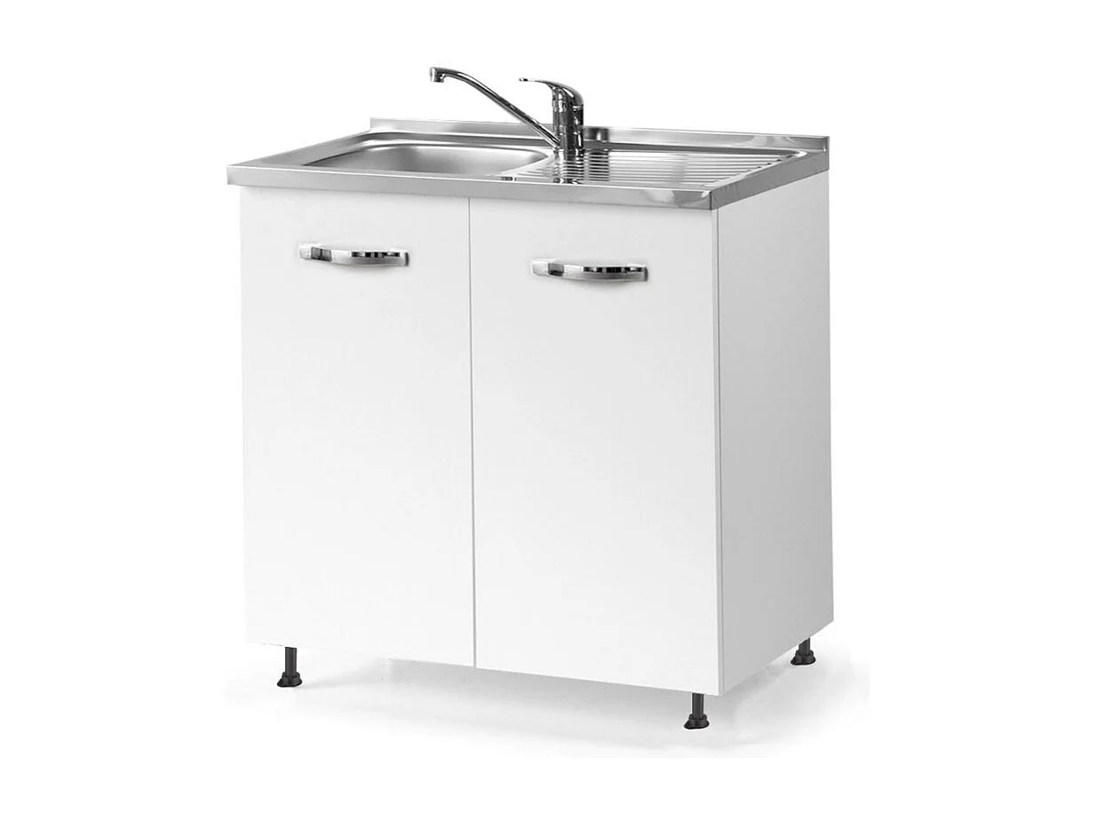 Sottolavello 2 ante 80x60 bianco frassinato con lavello vasca gocciolatoio destro incluso