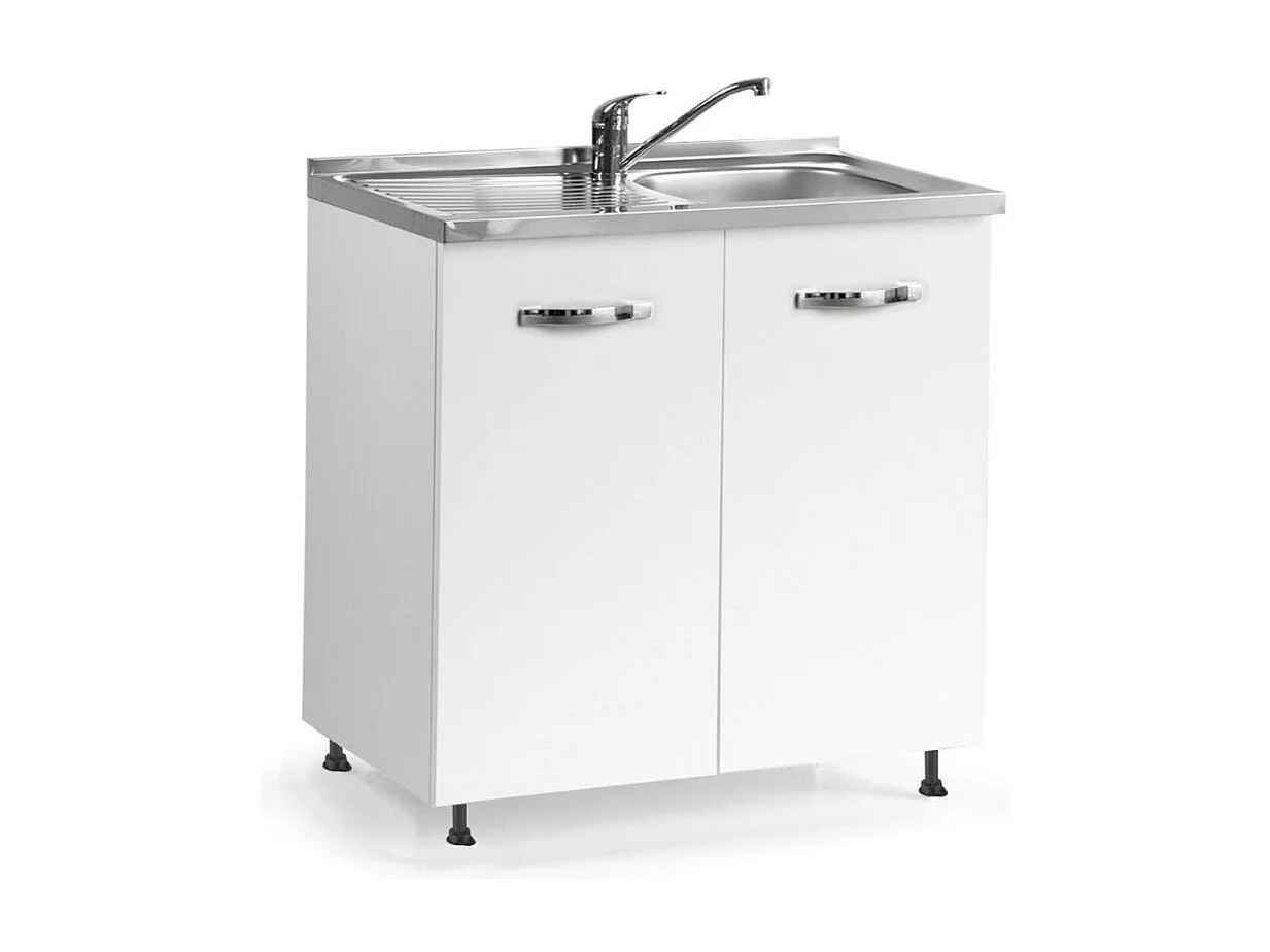 Sottolavello 2 ante 80x60 bianco frassinato con lavello vasca gocciolatoio sinistro incluso