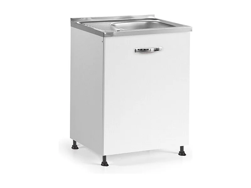 Sottolavello con anta 60x60x82H bianco frassinato lavello vasca e gocciolatoio incluso