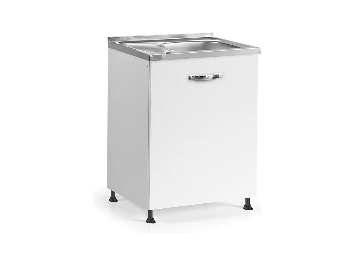 Sottolavello con anta 60x60x82H bianco frassinato lavello vasca e gocciolatoio incluso