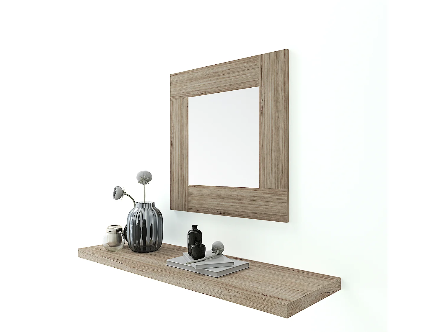 Specchio Quadrato Da Parete Specchiera In Vetro Con Cornice In Legno Soggiorno Ingresso Salotto Sala Da Pranzo Studio Design 73x73x2 cm Quercia