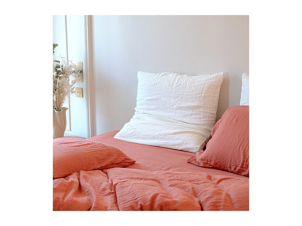 Parure de lit 180 cm gaze de coton teracotta