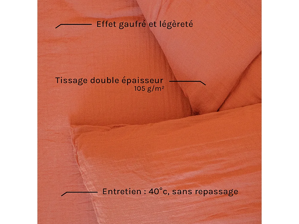 Parure de lit 180 cm gaze de coton teracotta