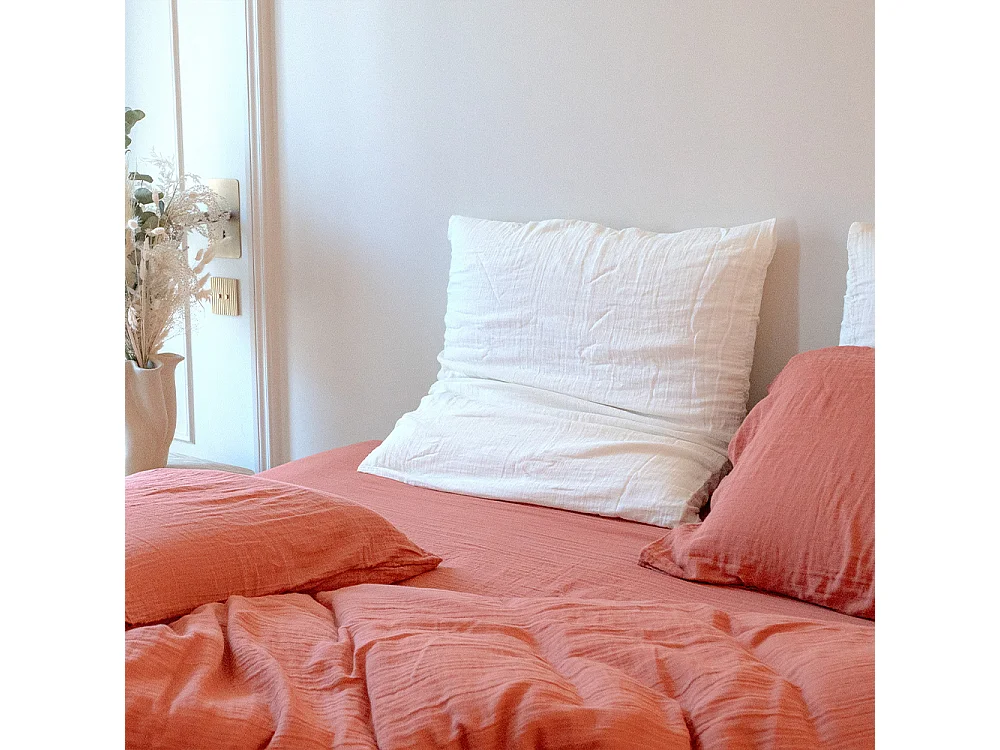Parure de lit 160 cm gaze de coton teracotta