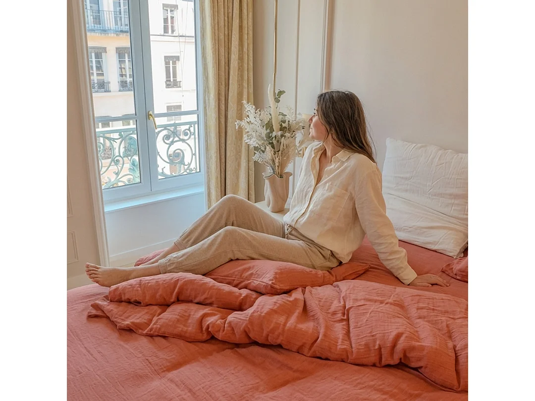 Parure de lit 160 cm gaze de coton teracotta