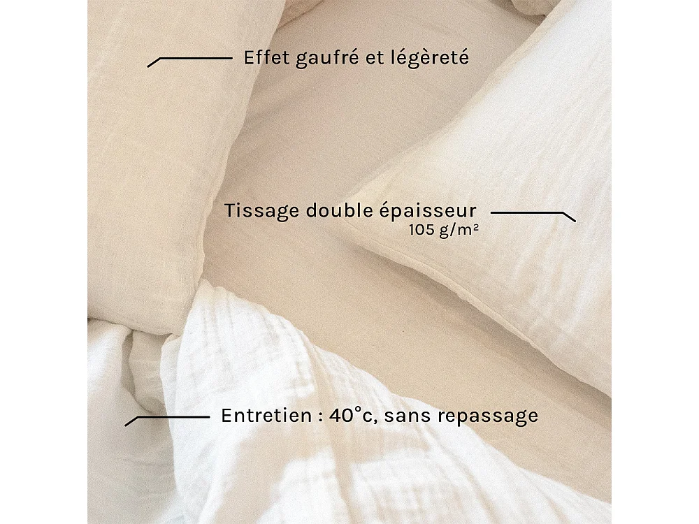 Parure de lit 140 cm gaze de coton écrue