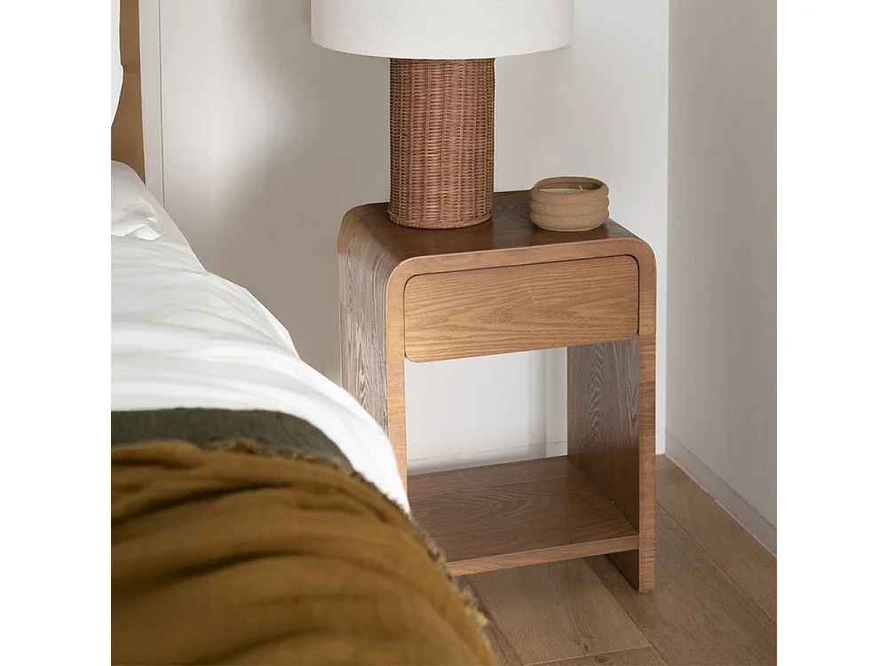 Table de nuit 1 tiroir 1 niche - Bois foncé - BORGO