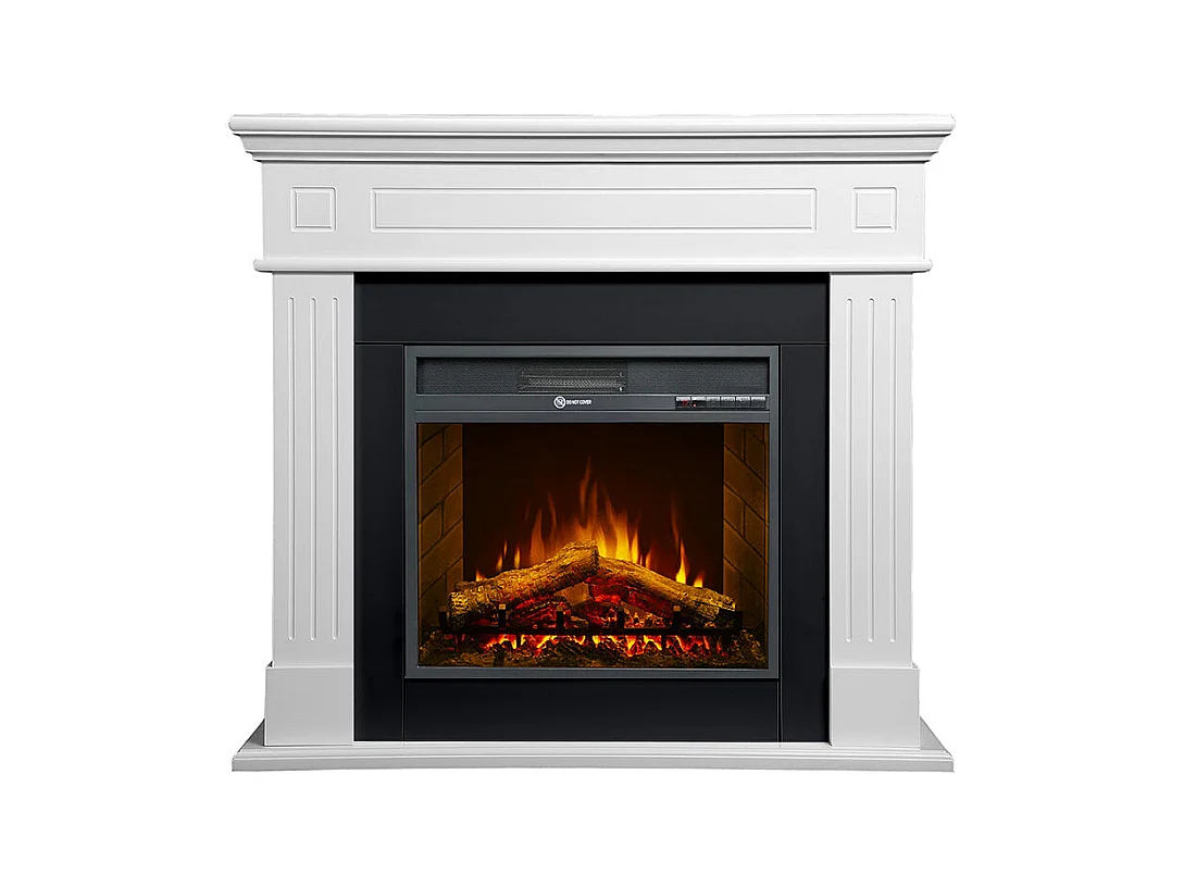 Cheminée électrique sur pied en bois blanc L110 x P25 x H95