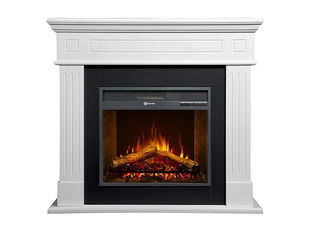 Chimenea eléctrica CAMBRIDGE, chimenea de pie, madera blanca, 110x25x95h