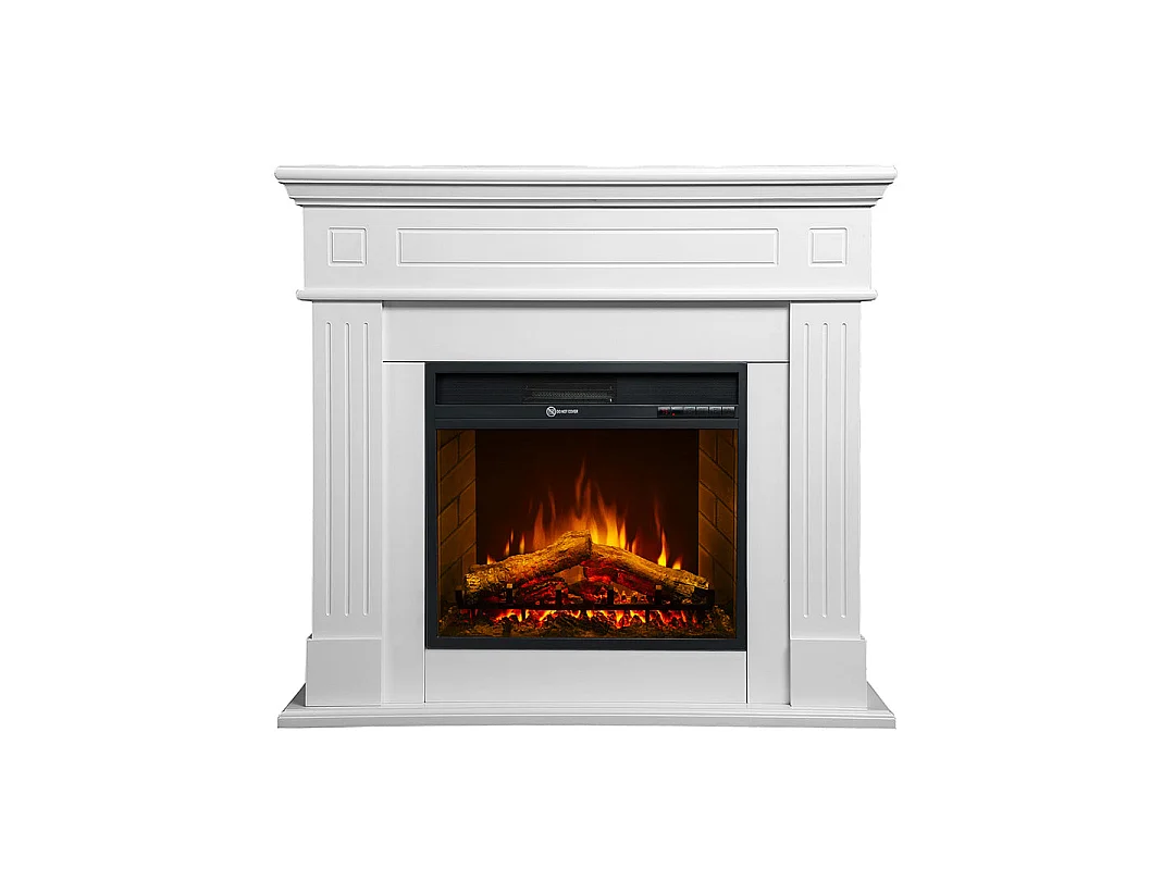Cheminée électrique CAMBRIDGE, cheminée sur pied, bois blanc, 110x25x95h