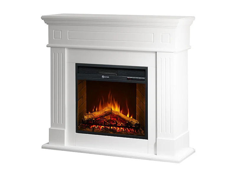 Cheminée électrique CAMBRIDGE, cheminée sur pied, bois blanc, 110x25x95h