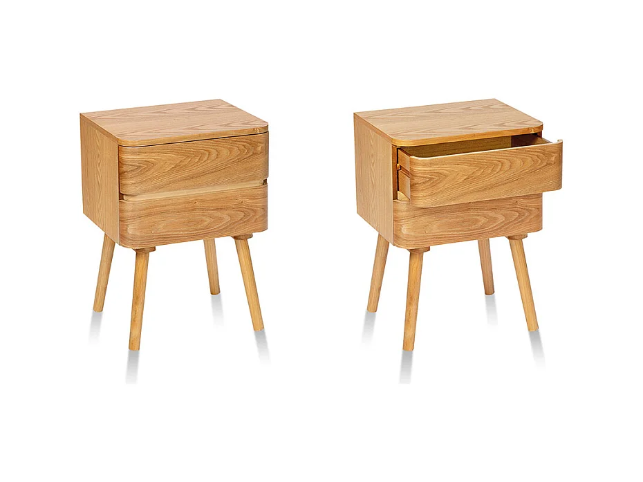 Set 2 tables de nuit bois OGGI - 40x34x55 cm
