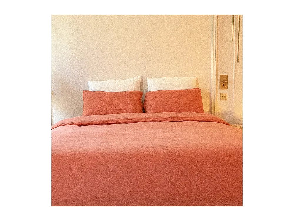 Parure de lit 140 cm gaze de coton teracotta