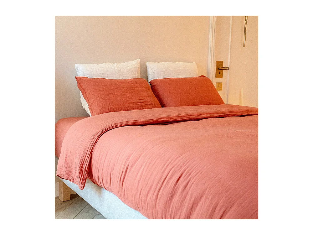 Parure de lit 140 cm gaze de coton teracotta