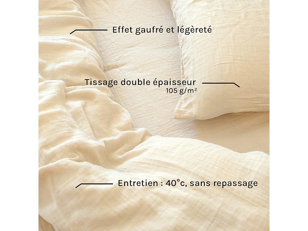 Parure de lit 140 cm gaze de coton sable