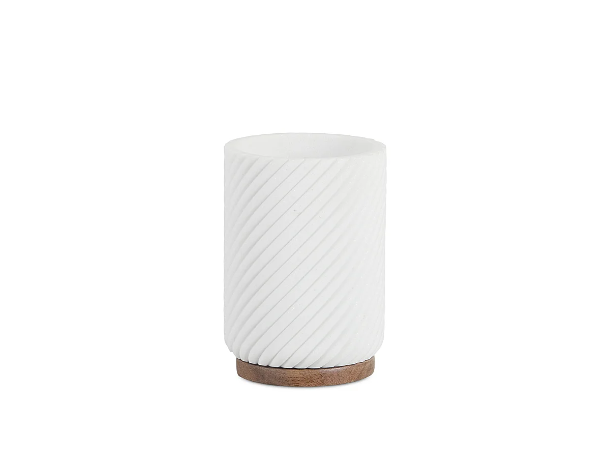 Pot brosse à dents - Résine blanche et bois - ASCOLI