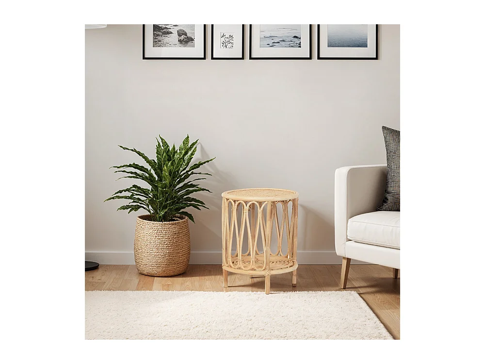 Table d'appoint rotin et cannage poggio