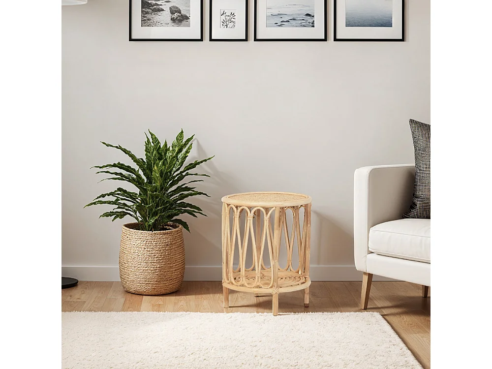 Table d'appoint rotin et cannage poggio