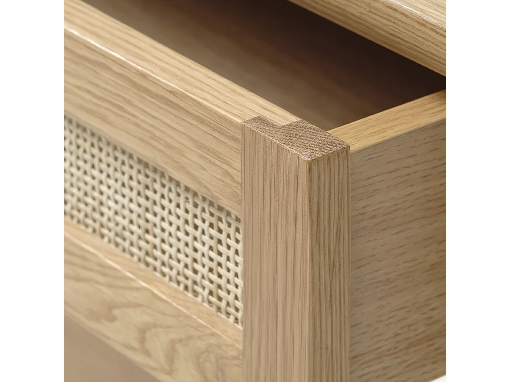 Console 2 plateaux 1 tiroir - Bois et rotin - CAPRI